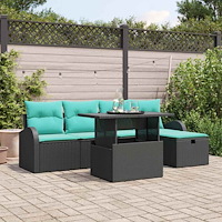 vidaXL Trädgårdsoffset med kudde med lagring 6 pcs Svart Poly rattan