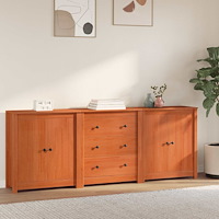 vidaXL Sideboard med låda 3 pcs VaxBrun Massivt furu