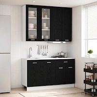 vidaXL Köksenhet LYON 4 pcs Svart ek Konstruerat trä