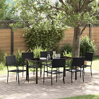 vidaXL Trädgårdsmöbelset med kudde 7 pcs Svart konstrotting