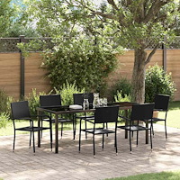 vidaXL Trädgårdsmöbelset med kudde 7 pcs Svart konstrotting