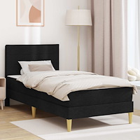 vidaXL Sängram med madrass med huvudgavel Svart 90 x 190 cm tyg