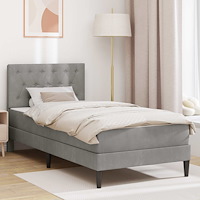 vidaXL Sängram med madrass med huvudgavel Ljusgrå 90 x 190 cm Sammet