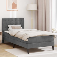 vidaXL Sängram med madrass med huvudgavel Mörkgrå 90 x 190 cm Sammet