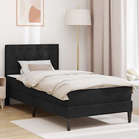vidaXL Sängram med madrass med huvudgavel Svart 90 x 190 cm Sammet