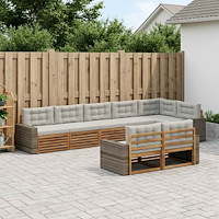 vidaXL Utomhussoffset med kudde 8 pcs Naturlig och ljusgrå