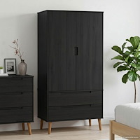 vidaXL Garderob MOLDE Svart 90 x 55 x 175 cm Massiv furu