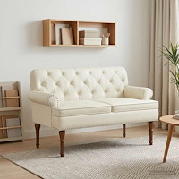 vidaXL Loveseat med knapprapport Gräddvit 120 x 65 x 77 cm Konstläder