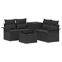 vidaXL Soffset 6 st 4-Antal sittplatser Svart Poly Rattan och stål