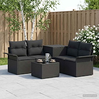 vidaXL Soffset 6 st 4-Antal sittplatser Svart Poly Rattan och stål