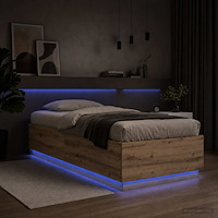 vidaXL Sängram med LED Artisan-ek 80 x 200 cm Konstruerat trä