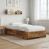 vidaXL Sängram med förvaring Gammalt trä 80 x 200 cm Konstruerat trä