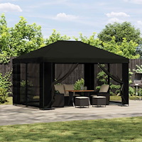 vidaXL Paviljong med väggar 4 × 3 m Svart Polyester och Stål 190 gsm