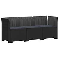 vidaXL 3-sits trädgårdsoffa med kuddar Rattan-look PP Antracit