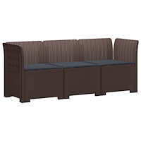 vidaXL 3-sits trädgårdsoffa med kuddar Rattan-look PP Brun
