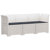 vidaXL 3-sits trädgårdsoffa med kuddar Rattan-look PP Vit
