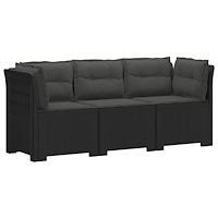 vidaXL 3-sits trädgårdsoffa med kuddar Rattan-look PP Antracit