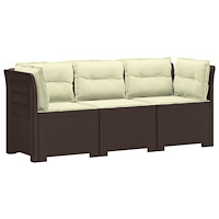 vidaXL 3-sits trädgårdsoffa med kuddar Rattan-look PP Brun