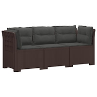 vidaXL 3-sits trädgårdsoffa med kuddar Rattan-look PP Brun