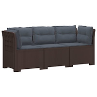 vidaXL 3-sits trädgårdsoffa med kuddar Rattan-look PP Brun