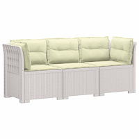 vidaXL 3-sits trädgårdsoffa med kuddar Rattan-look PP Vit