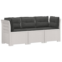 vidaXL 3-sits trädgårdsoffa med kuddar Rattan-look PP Vit