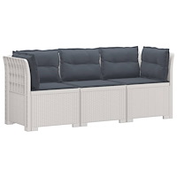 vidaXL 3-sits trädgårdsoffa med kuddar Rattan-look PP Vit
