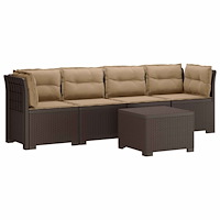 vidaXL 4-Sätes Trädgårdsoffa med Dynor Rattanfällning PP Brun