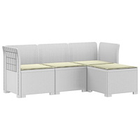 vidaXL 4-sits Trädgårdsoffa med Kuddar Rattan Look PP Vit