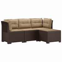 vidaXL 4-sits Trädgårdsoffa med Kuddar Rattan Look PP Brun