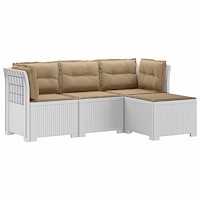 vidaXL 4-sits Trädgårdsoffa med Kuddar Rattan Look PP Vit