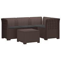 vidaXL 4-sits Trädgårdsoffa med Kuddar Rattan Look PP Brun