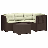 vidaXL 4-sits Trädgårdsoffa med Kuddar Rattan Look PP Brun