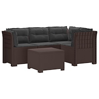 vidaXL 4-sits Trädgårdsoffa med Kuddar Rattan Look PP Brun
