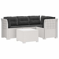 vidaXL 4-sits Trädgårdsoffa med Kuddar Rattan Look PP Vit