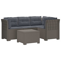 vidaXL 4-sits Trädgårdsoffa med Kuddar Rattan Look PP Ljusgrå