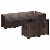 vidaXL 7-sits Soffa med Kuddar Rattanlook PP Brun