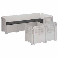 vidaXL 7-sits Soffa med Kuddar Rattanlook PP Vit