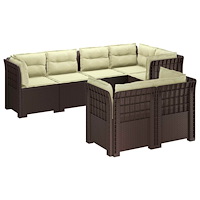 vidaXL 7-sits Soffa med Kuddar Rattanlook PP Brun