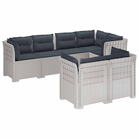 vidaXL 7-sits Soffa med Kuddar Rattanlook PP Vit
