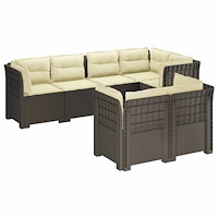vidaXL 7-sits Soffa med Kuddar Rattanlook PP Ljusgrå
