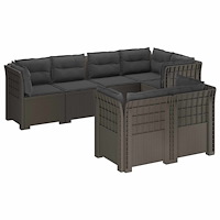vidaXL 7-sits Soffa med Kuddar Rattanlook PP Ljusgrå