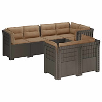 vidaXL 7-sits Soffa med Kuddar Rattanlook PP Ljusgrå