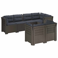 vidaXL 7-sits Soffa med Kuddar Rattanlook PP Ljusgrå