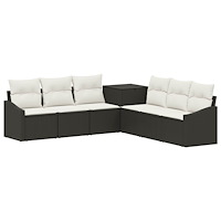 vidaXL Soffset 7 pcs Svart och krämvit Poly Rattan och stål