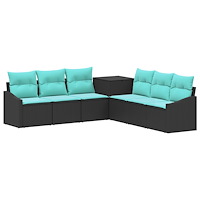 vidaXL Soffset 7 pcs Svart och blå Poly Rattan och stål