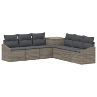 vidaXL Soffset 7 pcs Grå och mörkgrå Poly Rattan och stål