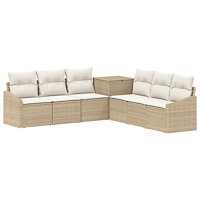 vidaXL Soffset 7 st Beige och krämvit Poly Rattan och stål