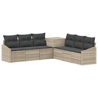 vidaXL Soffset 7 pcs Ljusgrå och mörkgrå Poly Rattan och stål