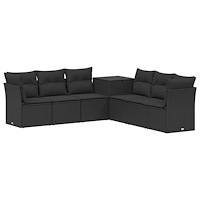 vidaXL Soffset 7 pcs Svart Poly Rattan och stål